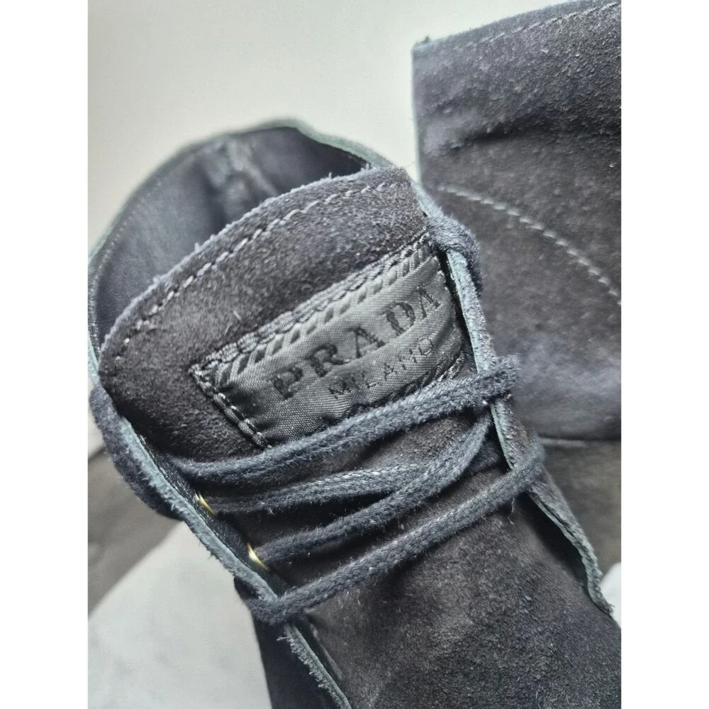Prada Suede Ankle Booties Lace Up 39 Size 9 Round Toe